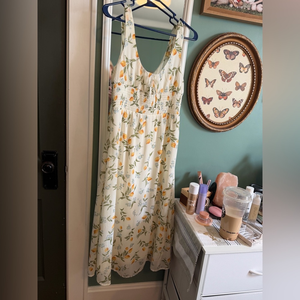 Floral Sleeveless Dress with Lemon Print